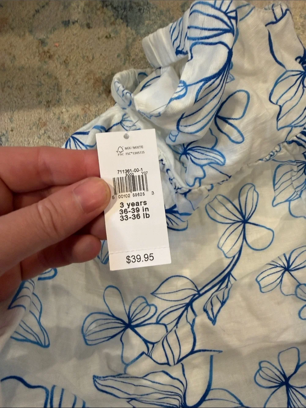 GAP White Dress with Blue Floral Print - Girls